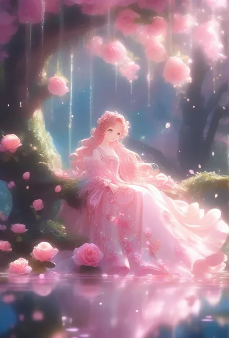 wallpaper hd, Flower art, Rose, Blooms in spring, Photo, kawaii, Cute anime, Girl, Light magenta and light crimson style, angura kei, sparkling water reflections, Rococo portrait, ethereal trees, Univalent, les nabis,serenidade,Dreamy,16k