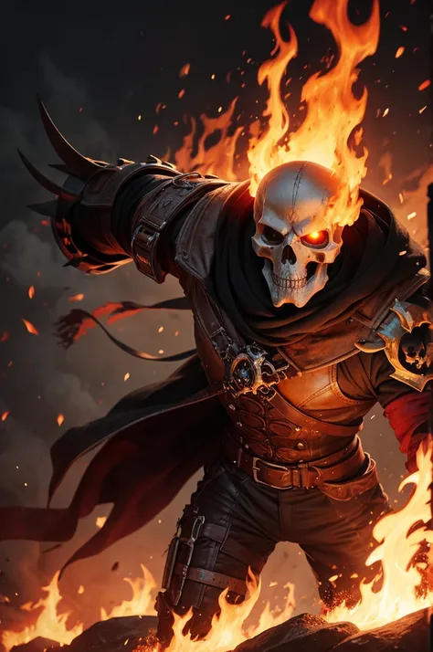 Death skull with fire in the face