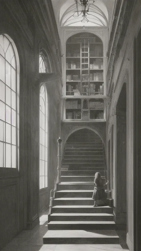 Alex frowns, tugging at the book again, which suddenly triggers a mechanism. A section of the bookshelf creaks and slowly swings open, revealing a dark, narrow staircase leading down.