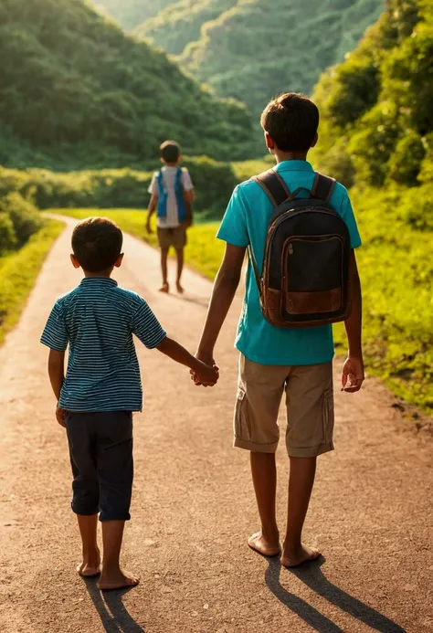 a boy traveling with his family holding hands 