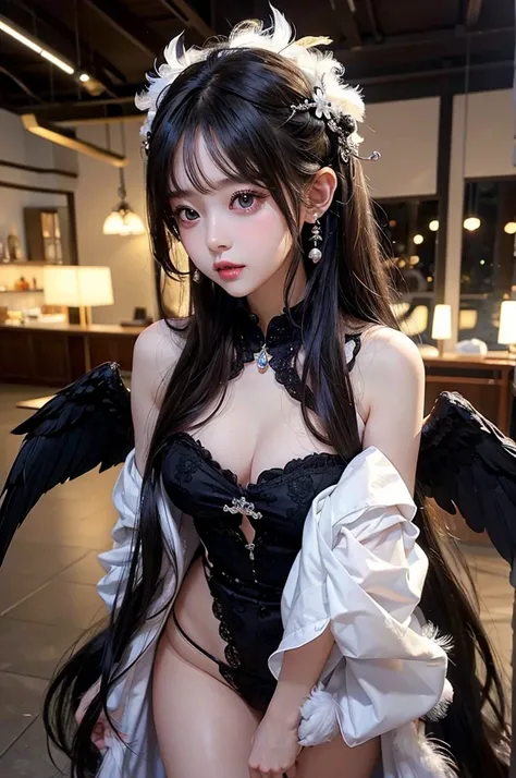 8K,beautiful,Detailed,(beautiful堕天使の少女),Lewd,Lewd,Baby Face,(sexy),Black Angel Feathers