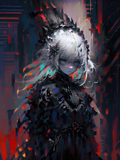 (a girl with) Aura-like gothic lighting, realistic Gothic-style artwork, detailed skeleton impaling itself with a sword in the neck, dark atmospheric background, high-res masterpiece:1.2, ultra-fine painting, professional, vivid colors