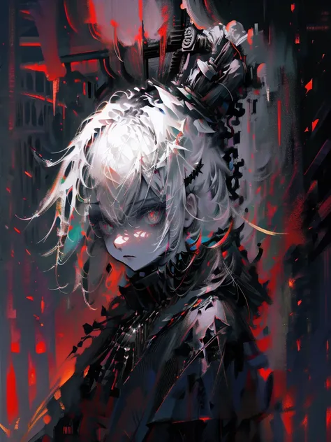 (a girl with) Aura-like gothic lighting, realistic Gothic-style artwork, detailed skeleton impaling itself with a sword in the neck, dark atmospheric background, high-res masterpiece:1.2, ultra-fine painting, professional, vivid colors