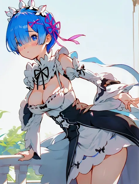 Re:Zero、Rem、Beautiful breasts、Leaning forward、Highest quality、detailed、