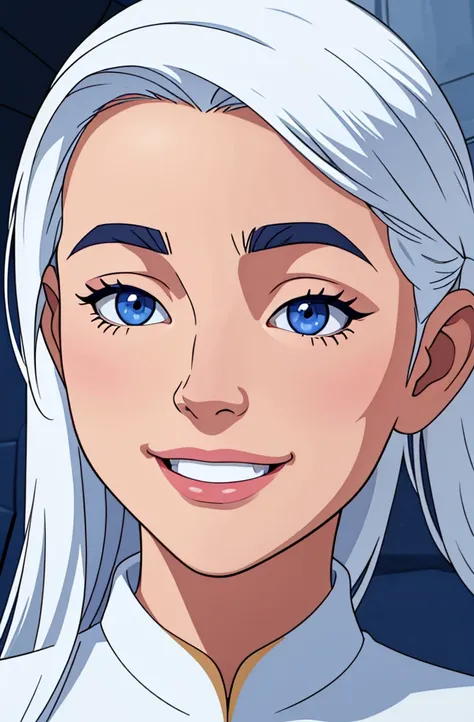 face of an 18 year old girl, with navy blue eyes, white hair, beautiful, ultra detailed, just the face, highest resolution possi...