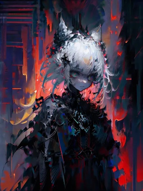 (a girl with) Aura-like gothic lighting, realistic Gothic-style artwork, detailed skeleton impaling itself with a sword in the neck, dark atmospheric background, high-res masterpiece:1.2, ultra-fine painting, professional, vivid colors