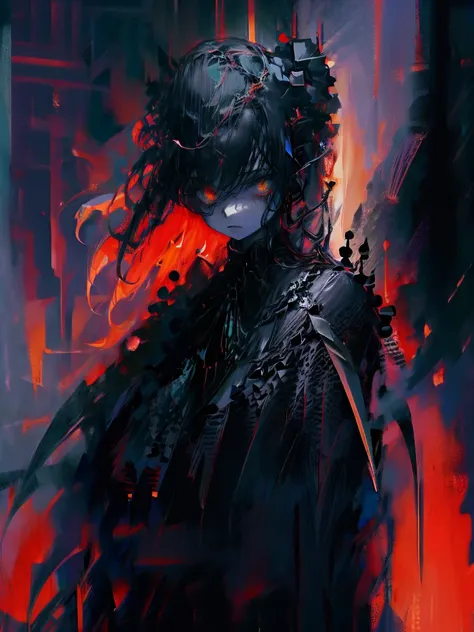 (a girl with) Aura-like gothic lighting, realistic Gothic-style artwork, detailed skeleton impaling itself with a sword in the neck, dark atmospheric background, high-res masterpiece:1.2, ultra-fine painting, professional, vivid colors