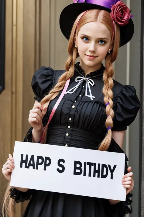 Abigail Williams from Fate Grand Order holding a sign that says "Happy birthday drag "