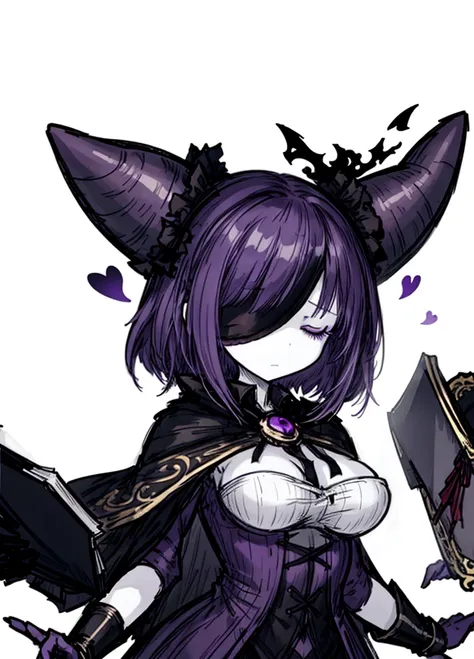 1girl, pale skin, black blindfold, purple hair, magic book, necromancer, nice clothes, (high resolution, high detail, best quality) sleeping