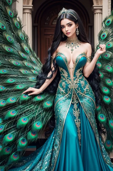 Peacock woman with dress and long hair