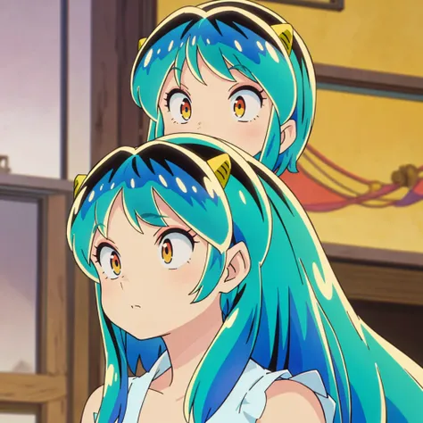 masterpiece, Highest quality, 1 Girl, Lum, 比基尼, anime, Short Hair, Face close-up, Looking down, I despise, Disgust, High definition, Squint your eyes