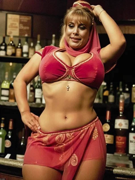 massive fat tits drunk jeannie, pink harem outfit, massive tits, staggering, stumbling, swaying drunkenly, losing her balance, slumping, staggering, drunk, drunk gestures, slumping, losing her balance, drunk, drunk, drunk, happy, drunk, drunk, full body vi...