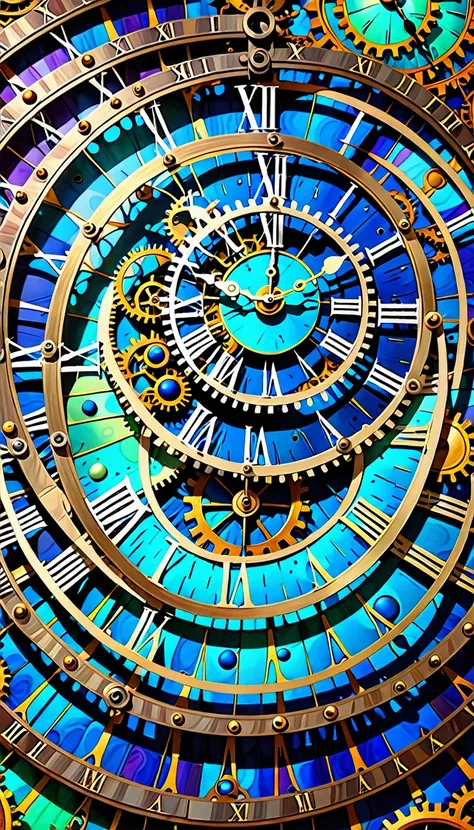 close-up of clock，there are many circles of different colors on it, well-designed digital art, maximalist digital art, passing o...