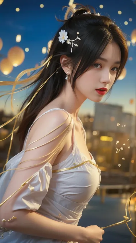 best quality, tmasterpiece,Ultra-high resolution,Clear face,（Reality：1.4），ferpect lighting，(upper body shot), (photorealistic:1.50), anime wallpaper, Guviz style artwork, cover-up fantasy up to magic , by Yang J, Guviz, beautiful artwork illustration, beau...