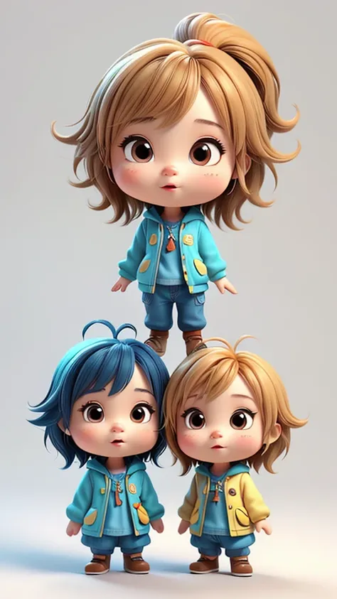 there are two little people standing next to each other, boy and girl, 3d characters, cute 3 d render, animation character, cute...