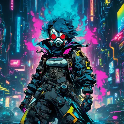 plano general, whole body:1.4, a post-apocalyptic cyberpunk android with short blue hair, an extremely large and perfectly shape...