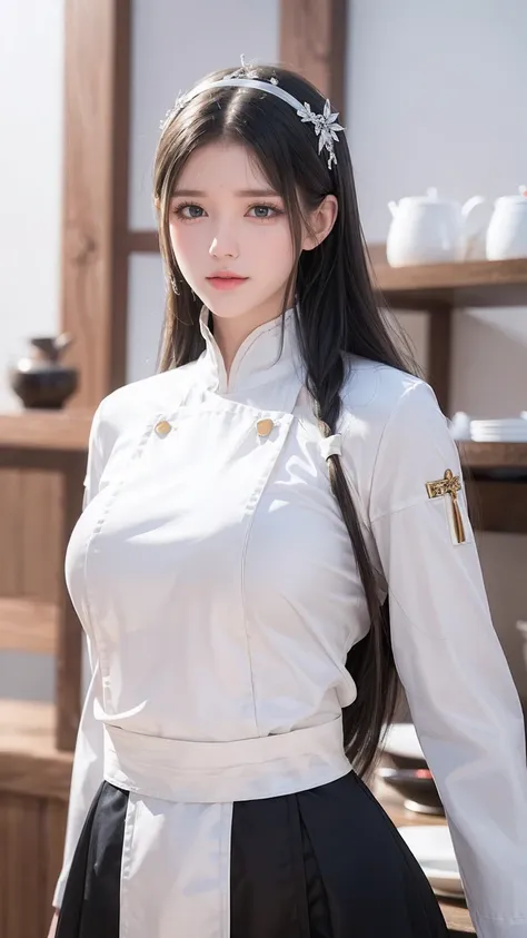 white background, a girl who is a chef, masterpiece,extremely beautiful woman,excellent sense,(((perfect very white background))...