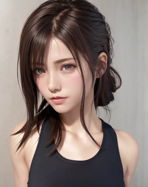 high quality picture, masutepiece, detailed hair texture, Detailed skin texture, Detailed Cloth Texture, 8K, Add fabric details, ultra detailed skin texture, ultra detailed photographic, Skin pores, Portrait of a girl, wearing tank top,