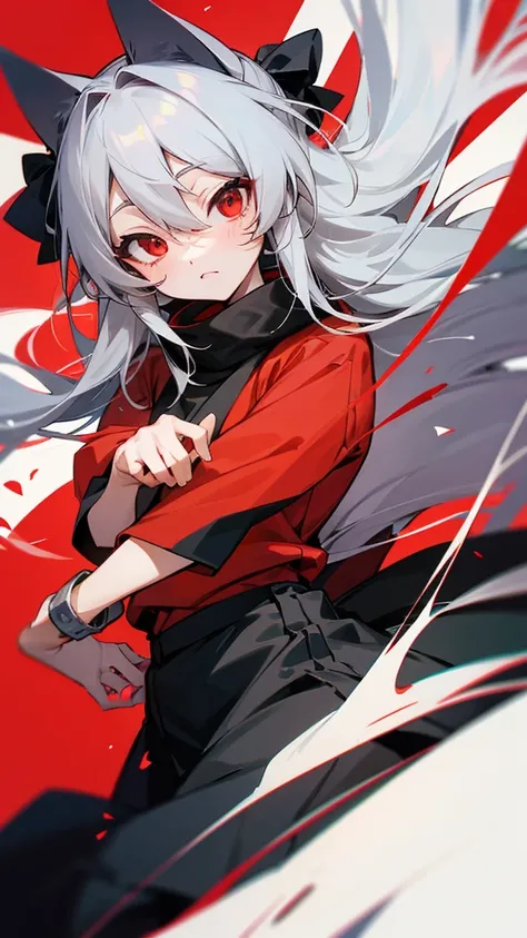 Highest quality　I have long hair　Gray Hair　Hina Sorazaki　Red eyes　I dont have anything　Odd Eye　kind　Cat ear　One person