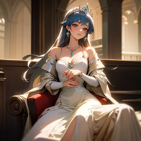 high resolution、Princess of Diamond Kingdom。Neat and clean、There is an air of adult elegance、With diamond tiara、Gorgeous diamond necklace、Luxurious white dress、Fantasy、like medieval europe。