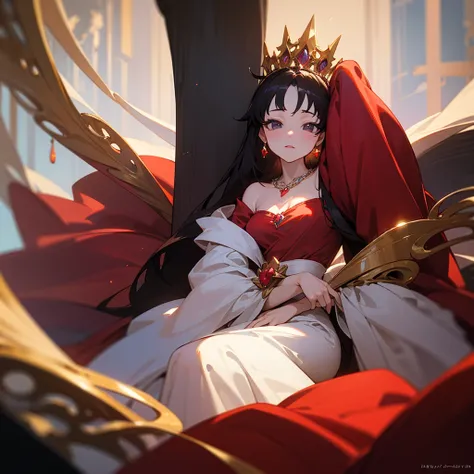 high resolution、Princess of the Ruby Kingdom。Neat and clean、There is an air of adult elegance、With ruby tiara、Gorgeous Ruby Necklace、Luxurious red dress、Fantasy、like medieval europe。