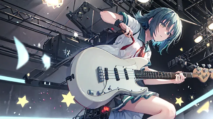 ＜High precision＞girl,Guitar vocals,Black mini skirt,short cut and ponytail,Music Stage,情hot的に歌う,hot,Kiso(Fleet Collection),Ryo Yamada