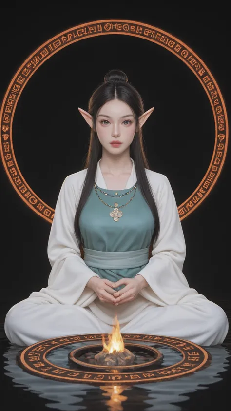 score_9, score_8_up, score_7_up BREAK female elf avatar, beautiful face, white eyes, calm look, levitation, meditation, intricate tunic, elemental circle, ,fire, water, air, earth, elements combined, sexually suggestive, 