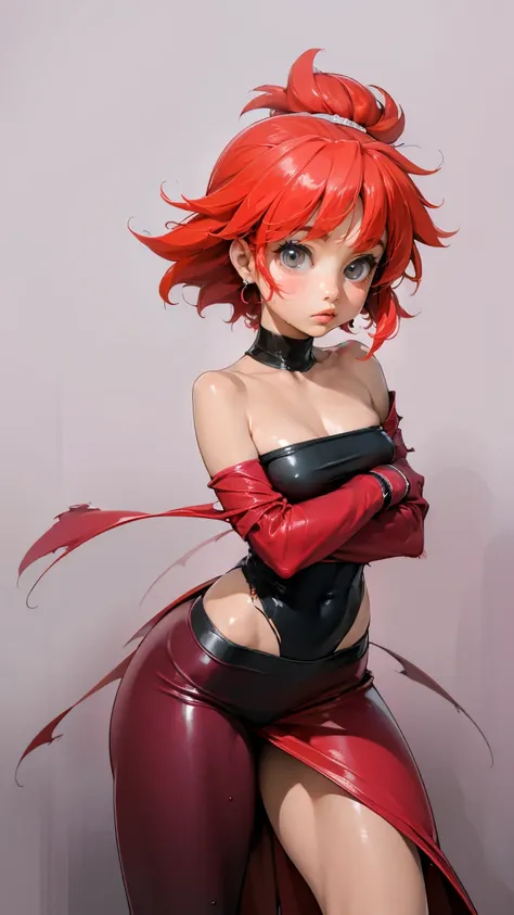 ishikei style, blossom from powerpuff girls as a violent mature themed action anime, red hair:1.2, sexy powerpuff girls anime, b...