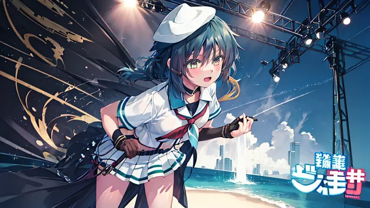 ＜High precision＞＜high resolution＞girl(Cool)(Be cool),Guitar vocals,Black mini skirt,short cut and ponytail,Music Stage,Sing passionately,Heat,Kiso Kai Ni(Fleet Collection),Ryo Yamada