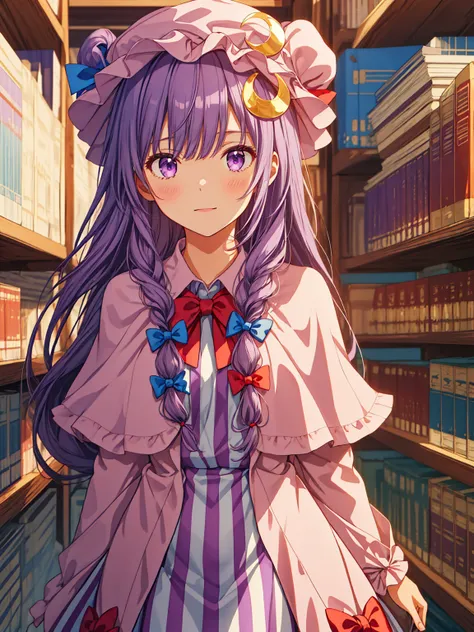 best quality, masterpiece, highres,  upper_body,  looking_at_viewer, solo, {patchouli_knowledge_touhou:1.15}, long_hair, purple_...