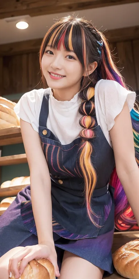 Fluid organization:1.6), 本当に野生の髪を持つ一人のbeautiful女の子, (Colorful wavy hair:1.2),( Two long braids:1.2), (Long wild hair:1.2), (Multicolored Hair: 1.9),可愛いsmile
パン屋販売スタッフ、(((Low - Angle:1.4)))、((One hand raised))、((She is wearing a colorful and pop blouse and ...