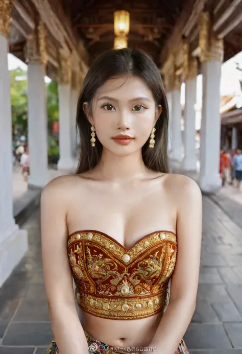 cambodia woman in traditional cambodian teunue in Paro in the heart of cambodia, wear cambodia traditional, photography of stunning girl, in the city, enjoying, girl, summer, hot girl, (((small bust))), brunette hair, looks into the camera, symmetrical fac...