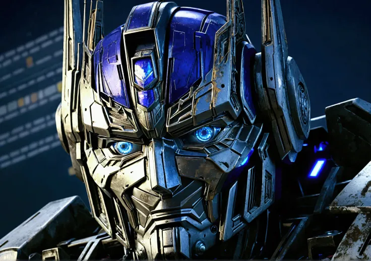 A highly detailed 3D render of Optimus Prime, the iconic Autobot leader, in a heroic posing, ultra-realistic, hyper-detailed, cinematic lighting, dramatic shadows, metallic texture, intricate mechanical design, glowing energy core, complex gears and compon...