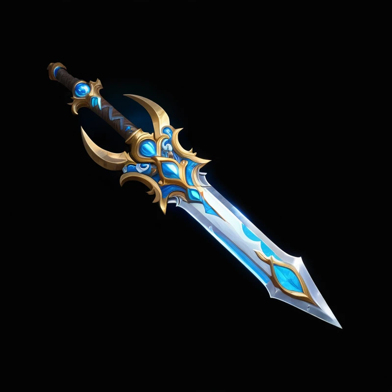 Close up of a sword with a blue and gold pattern, Fantasy weapons, Sword weapons, Fantasy Sword of warrior, Fantasy Sword, World of Warcraft Blizzard Weapon Art, Intricate Fantasy Spear, Great Sword, Beautiful sword, Shining Sword, Role Playing Game Items,...