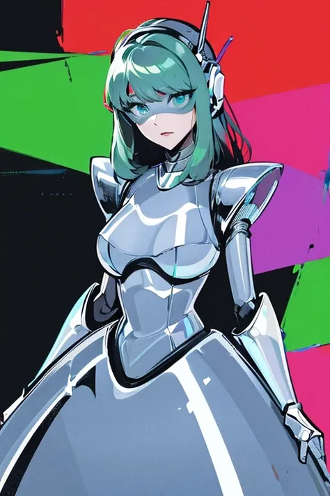 empty eyes,robotized woman ,big bust,Robot Joint ,Metal skin,dress,android,Robot Suit