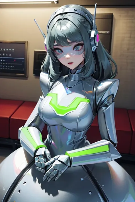 empty eyes,robotized woman ,big bust,Robot Joint ,Metal skin,dress,android,Robot Suit