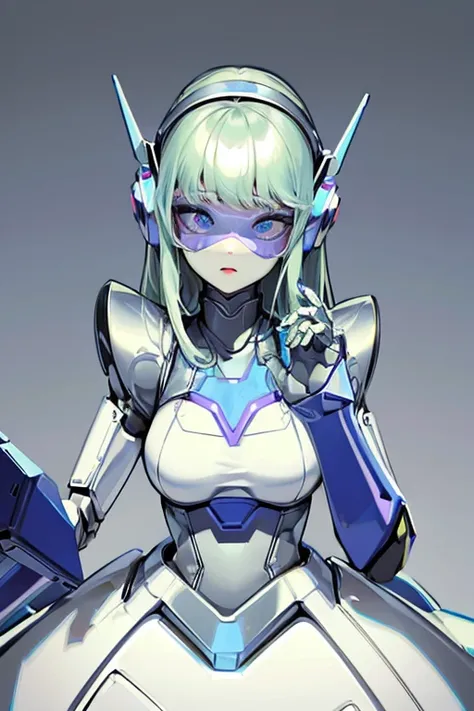 empty eyes,robotized woman ,big bust,Robot Joint ,Metal skin,dress,android,Robot Suit