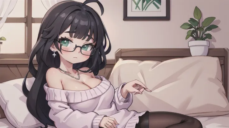 ((extremely detailed CG unity 8k wallpaper)),(masterpiece),(best quality),(ultra-detailed),(best illustration),(best shadow),(Extremely Detailed),(absurdres),(detailed background), Chisato Haswegawa, 1girl, breasts, sweater, black hair, long hair, Antenna ...