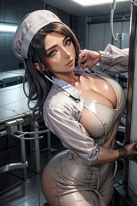 nurse uniform,hospital, latex nurse suit,nurses,busty,elbow gloves,labcoat,grey hair woman,red eyes , gigantic ,medical instruments,asian nurse,two nurses,speculum,examination room,oversize ,big ass ,strap on, lay on table ,legs spreaded,giving birth,gyno ...