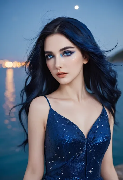 ( high quality , Extremely detailed, careful hand )Constellation-Sagittarius Goddess , Similar to Latin goodness . optimistic, fair, Funny and intelligent face . reckless, Ruthless, impatient, Overconfident style . Deep blue eyes (Eye details) , Dark blue ...