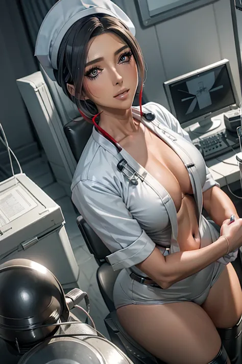 nurse uniform,hospital, latex nurse suit,nurses,busty,elbow gloves,labcoat,grey hair woman,red eyes , gigantic ,medical instruments,asian nurse,two nurses,speculum,examination room,oversize ,big ass ,strap on, lay on table ,legs spreaded,giving birth,gyno ...