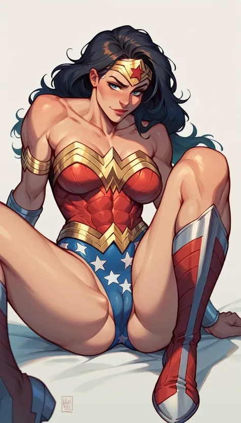 Wonder Woman legs open in cameltoe closeup