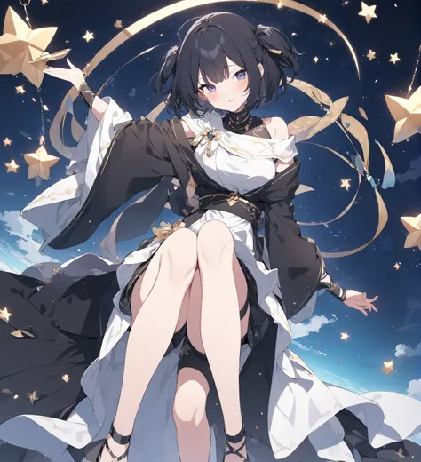 BREAK Perfect Anatomy、(High resolution:1.2)、Incredible illustrations、(Cute illustrations:1.2)、 （Beautiful background,starry skies) 1girl(Black hair, short cut, princess cut, eye shadow, lipstick(黒い肌:1.8))

Osiris robe, see-through shawl, sandals(egyptian p...