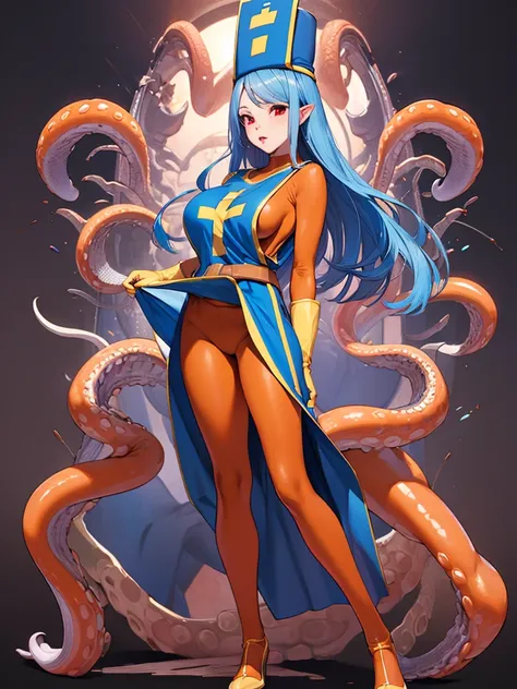 masterpiece,Highest quality, Unreal Engine, Super Resolution, Very detailed,
1 Girl, Waist, thin, (Muscular:0.8)
Round Breasts, Big Breasts, Bold,  Part your lips, Observe the audience,
Are standing, sexy pose
Waist shot,Tentacles entangled in chest,Spread...