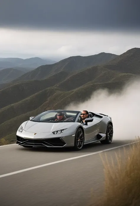 magine a captivating scene where laurence bedard confidently sits behind the wheel of a sleek lamborghini sports car. dressed in...