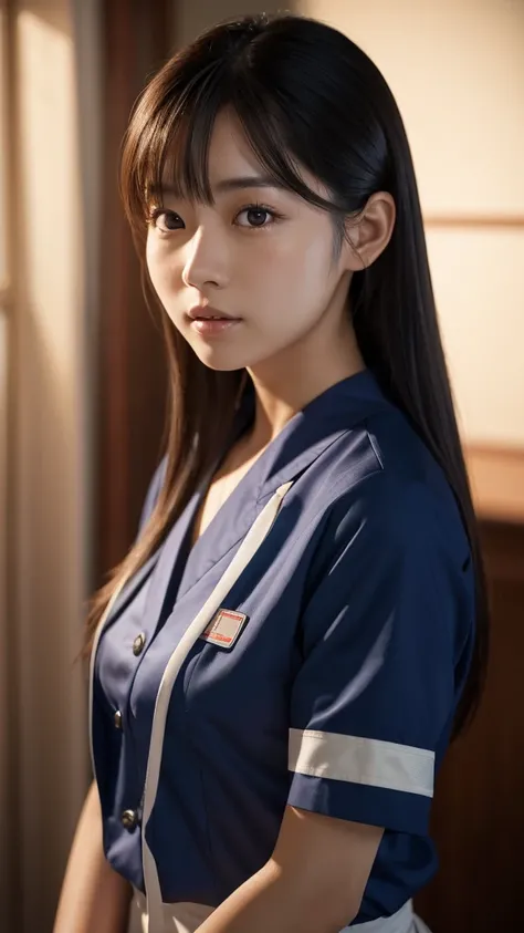 A beautiful young Japanese woman, around 20 years old, wearing a Nurses Uniforms, ultra-detailed, 8K resolution, highly realistic, cinematic lighting, best quality, masterpiece, photorealistic, physically-based rendering, extremely detailed, vivid colors, ...