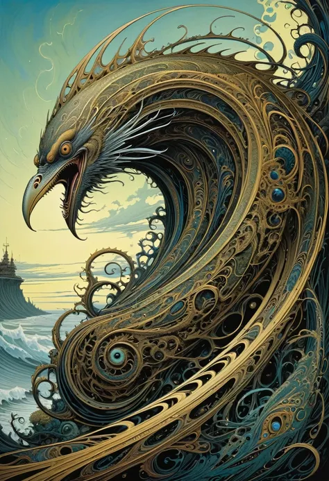 Aaron Horkey&#39;s painting depicts，Mysterious Landscape Photography,Luminous oil painting style，IncRedible futuristic images appear on the Miracle Stone，Mystery Book Cover Art, There is a lot of suspense, Dark, atmosphere, Dark "Imagine a vast desolate sp...