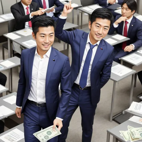 male,1 person,Japanese,suit,investor,Facing the front with the whole body,Money in hand,smile,Daytime,lecture,class