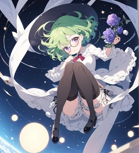 BREAK Perfect Anatomy、(High resolution:1.2)、Incredible illustrations、(Cute illustrations:1.2)、 （Beautiful background,starry skies), 1girl(A large witchs hat with a wide frill and a purple rose decoration, a robe with the Dukes coat of arms on the sleeve, a...