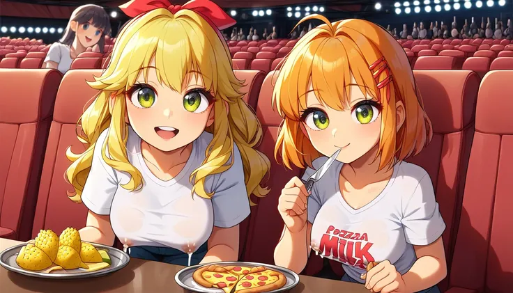 
((2girls:1.3)), ((tshirt:1.3)), ((movie theatre:1.3)), ((curious:1.3)), ((food tray:1.3)), ((pineapple pizza:1.4)),  ((fork and knife:1.3)), ((milk:1.3)), ((moe style:1.3)), ((perfect face)), ((extremely cute:1.3)), ((masterpiece:1.3)), ((8k)), ((best qua...